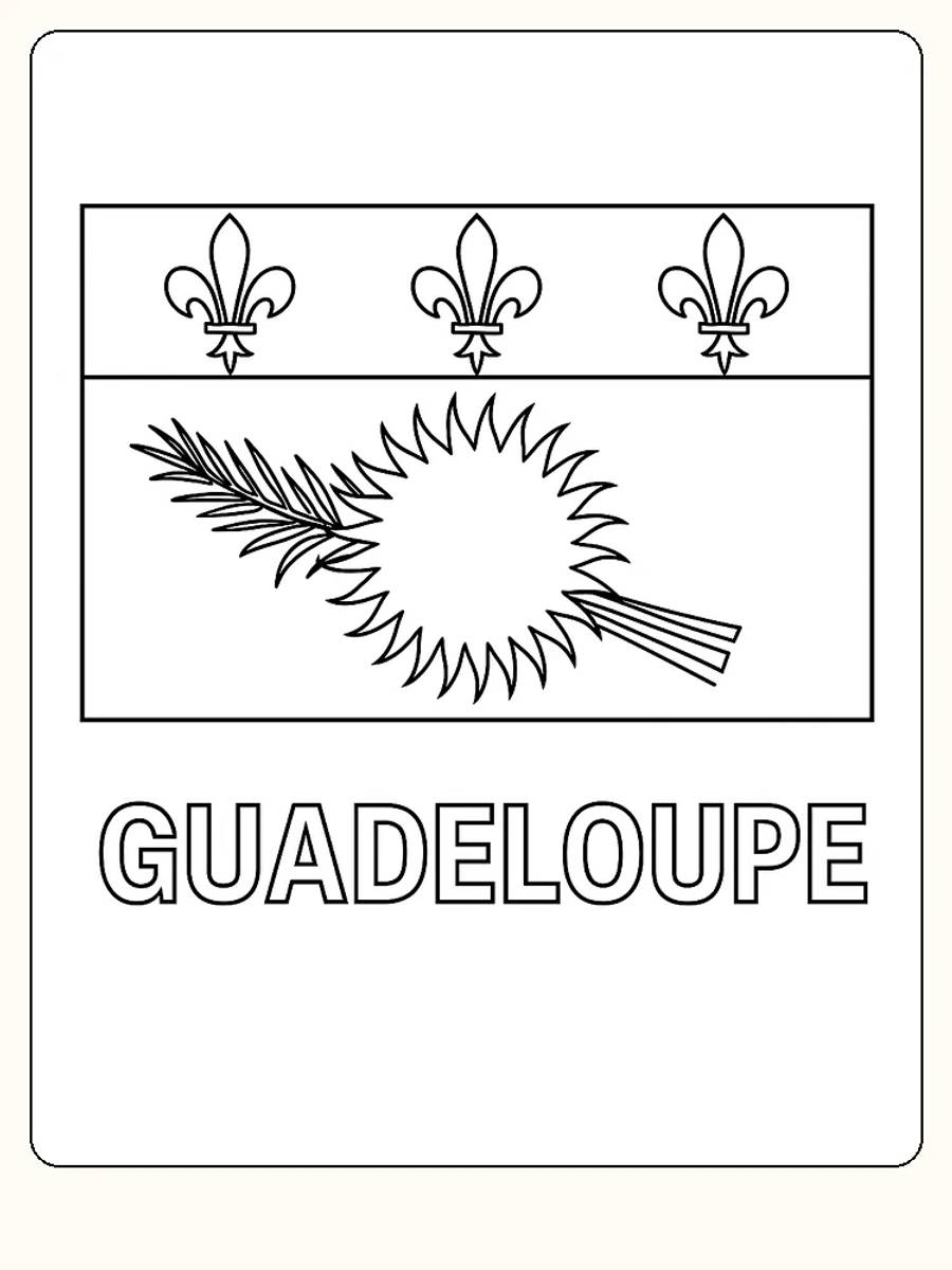 Guadeloupes Flagge mit Lilie und Palmenbaum, bereit zum Ausmalen