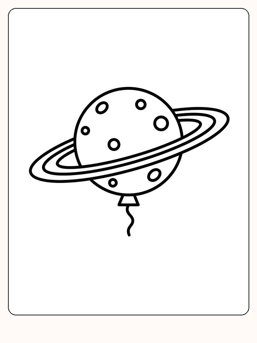 Tegning til farvelægning af en planetformet ballon med ringe, klar til download