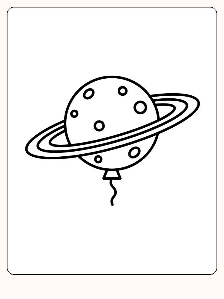 Tegning til farvelægning af en planetformet ballon med ringe, klar til download