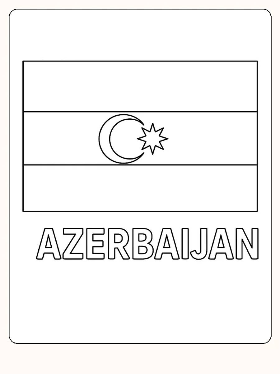 Aserbaidschanische Flagge mit blauen, roten und grünen Streifen, Halbmond und Stern, bereit zum Ausmalen