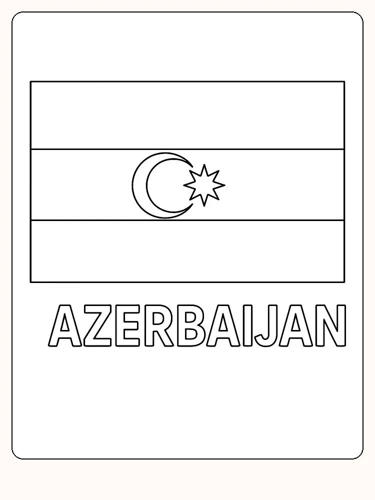 Aserbaidschanische Flagge mit blauen, roten und grünen Streifen, Halbmond und Stern, bereit zum Ausmalen