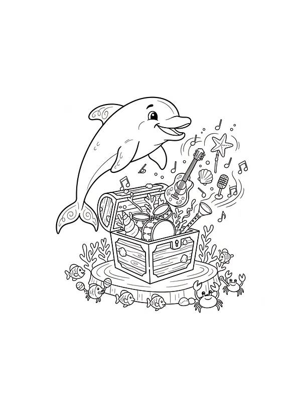 Delfin med skattekiste