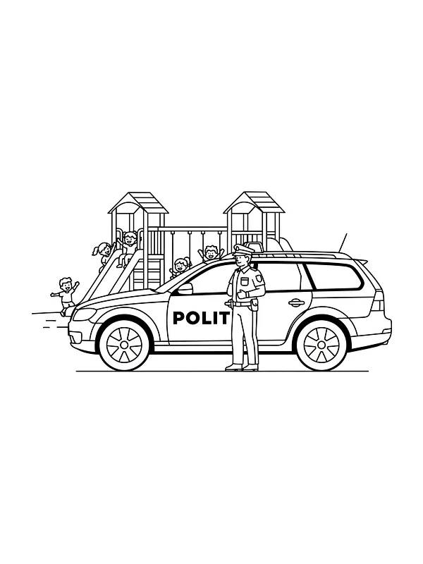 Politi ved bil med lekeplass