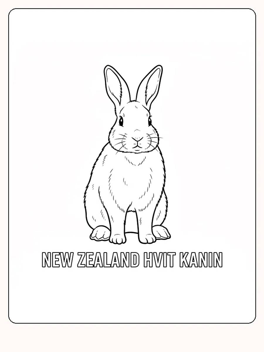 Fargeleggingsbilde av en New Zealand hvit kanin som sitter
