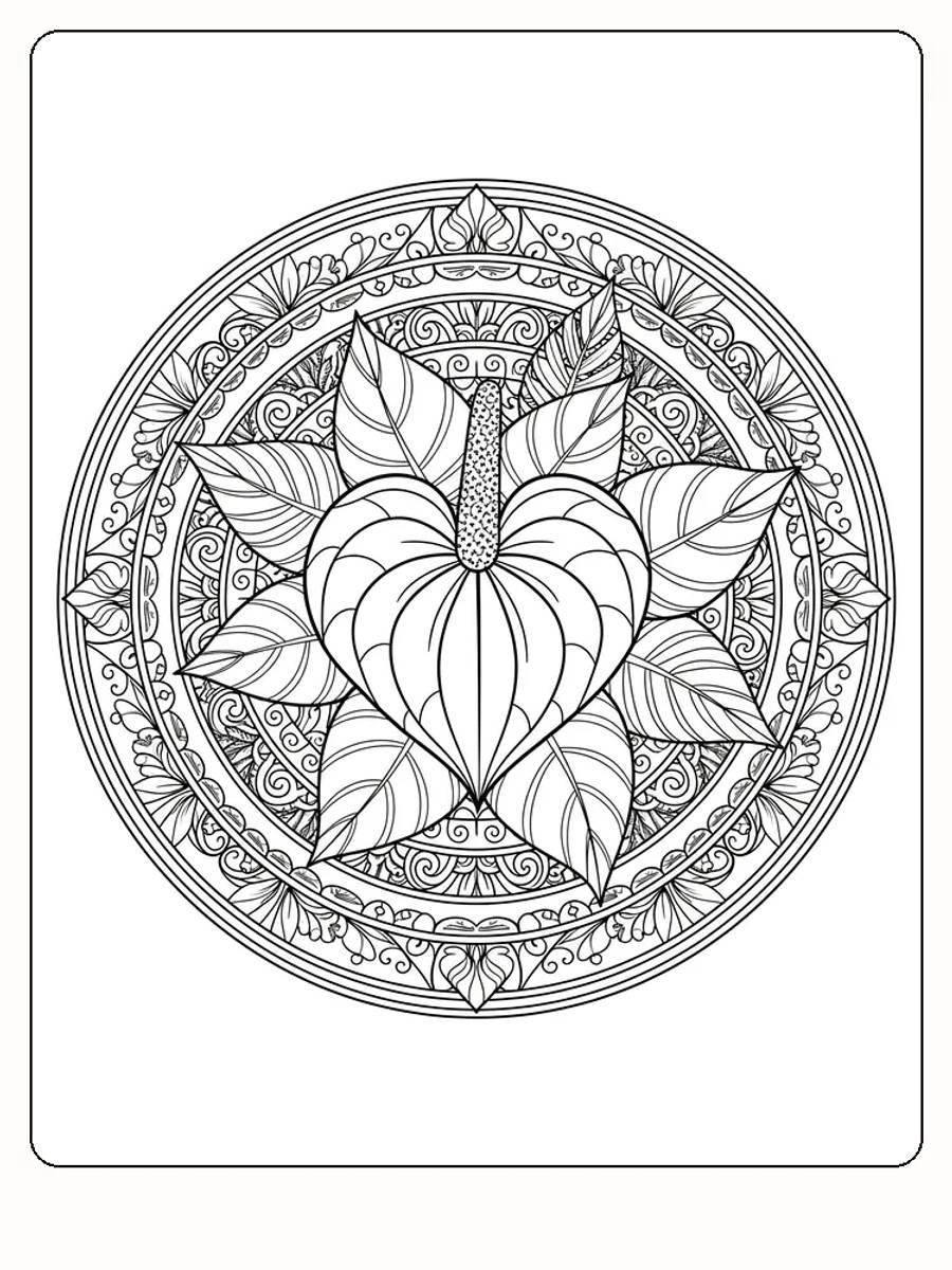 Detaillierte Mandala mit Blumenmotiv, bereit zum Ausdrucken und Ausmalen