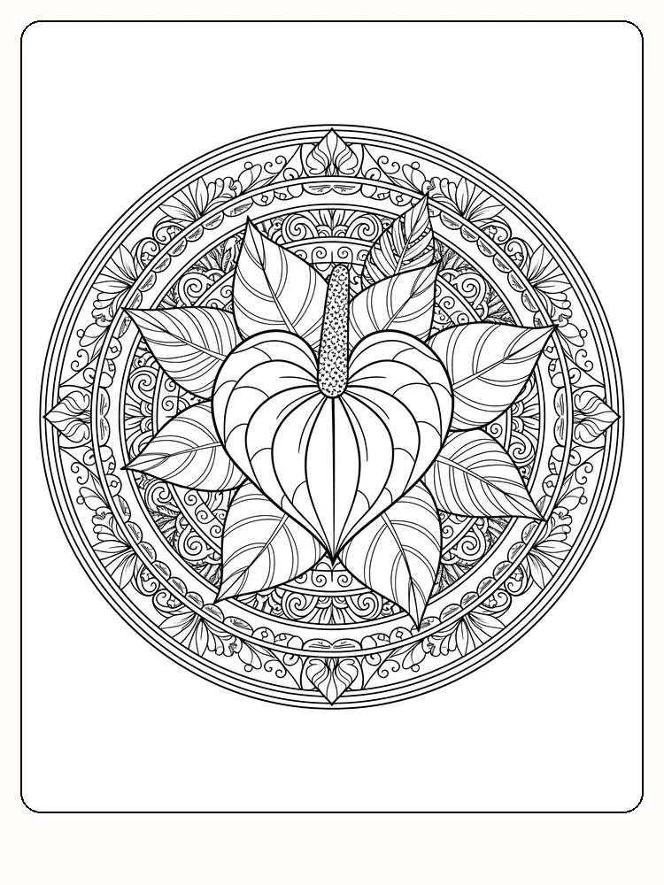 Detaillierte Mandala mit Blumenmotiv, bereit zum Ausdrucken und Ausmalen
