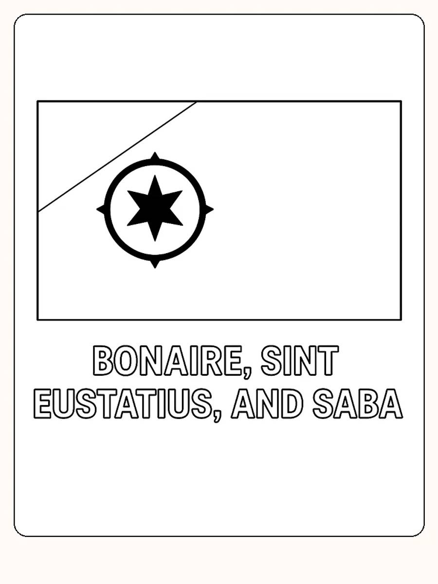 Bonaire-Flagge mit Stern und Kompassrose, bereit zum Ausmalen