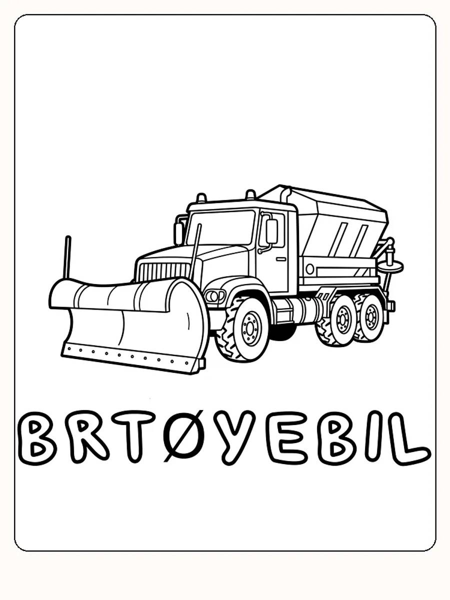 Tegning til farvelægning af en snerydningsbil med stor plov, klar til print og sjov