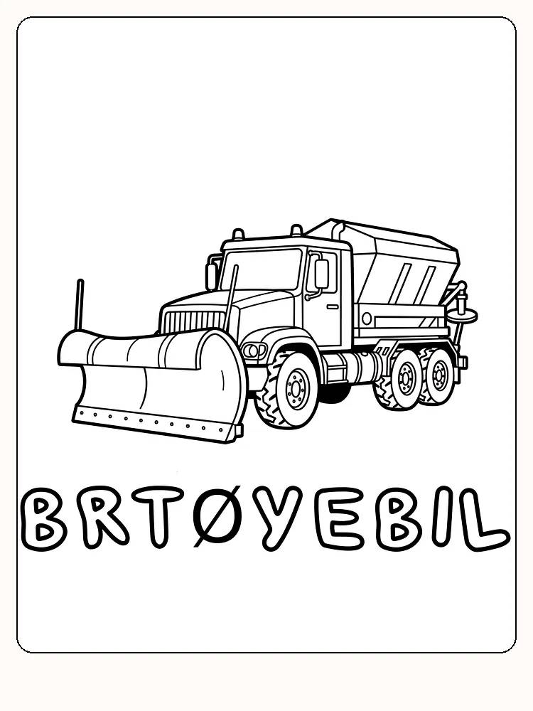 Tegning til farvelægning af en snerydningsbil med stor plov, klar til print og sjov