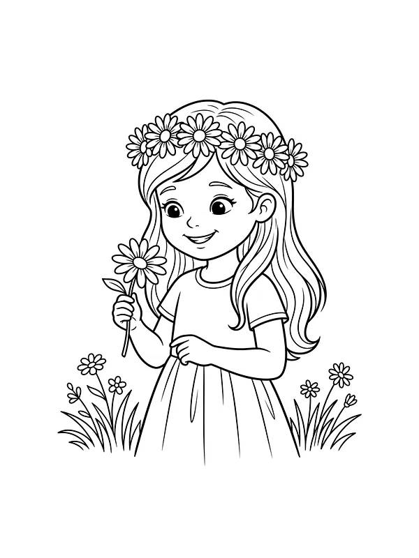 Jente med blomsterkrans av prestekrager