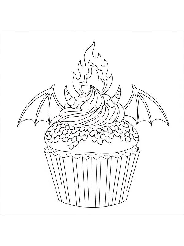 Cupcake med dragevinger og flamme