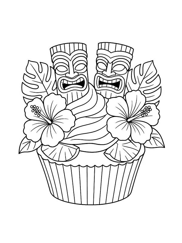 Cupcake med tiki-masker og blomster