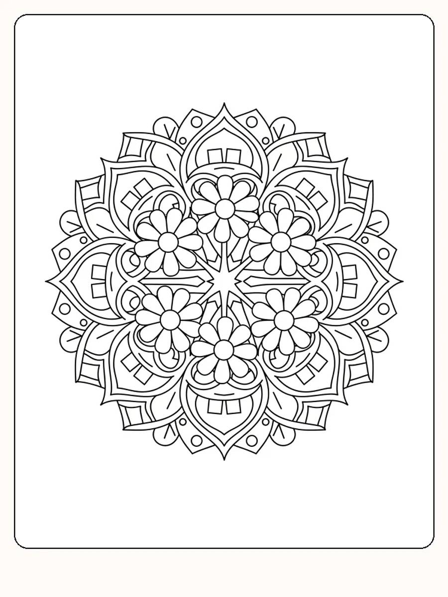 Detaillierte Mandala mit Blumen zum Ausmalen, perfekt zum Ausdrucken