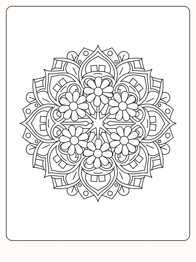 Detaillierte Mandala mit Blumen zum Ausmalen, perfekt zum Ausdrucken