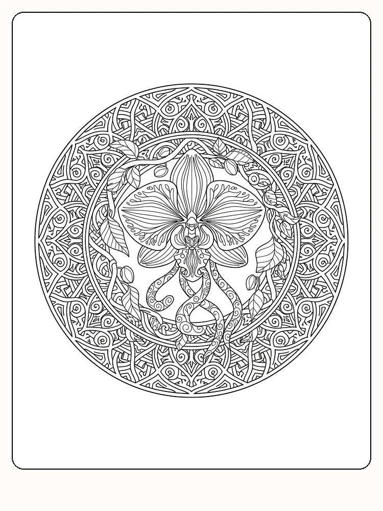 Ausmalbild einer detaillierten Mandala mit Blumenmuster
