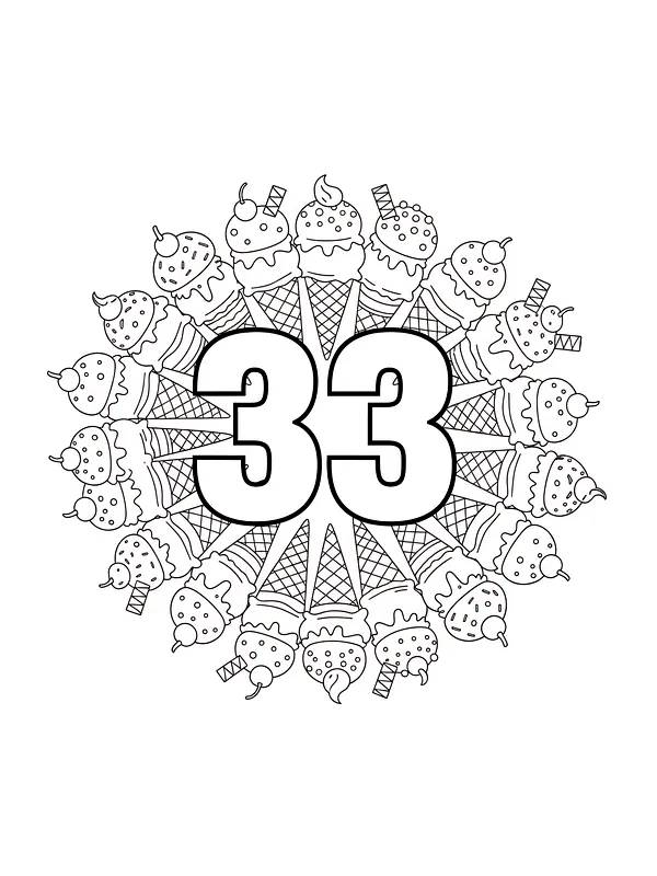 Eiscreme-Mandala mit der Zahl 33, Unterkategorie