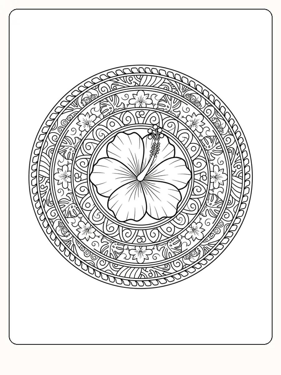 Detaillierte Blumenmandala in kreisförmigem Muster zum Ausdrucken und Ausmalen