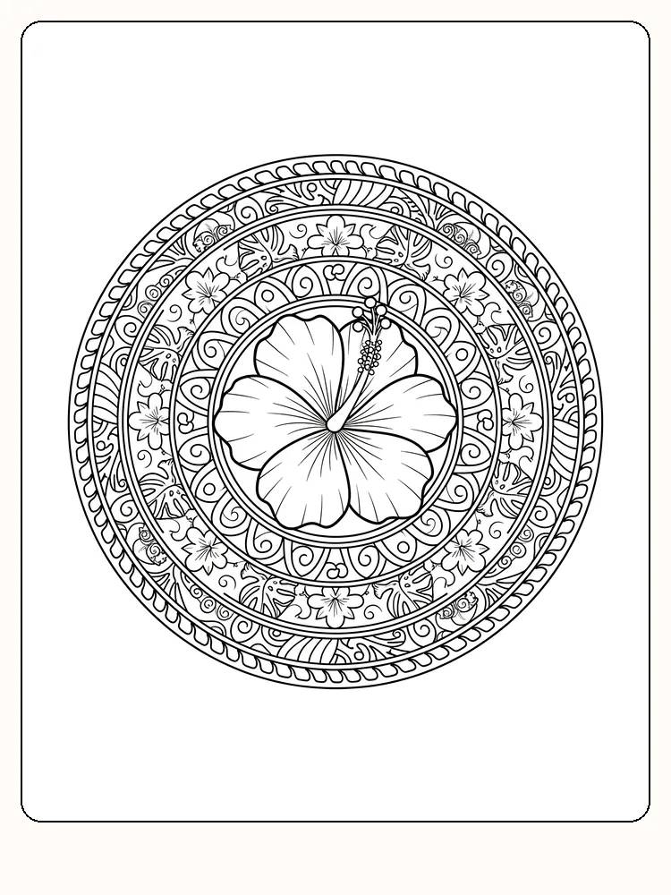 Detaillierte Blumenmandala in kreisförmigem Muster zum Ausdrucken und Ausmalen