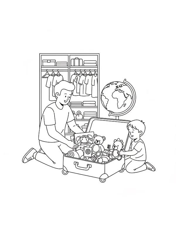 Familie pakker kuffert