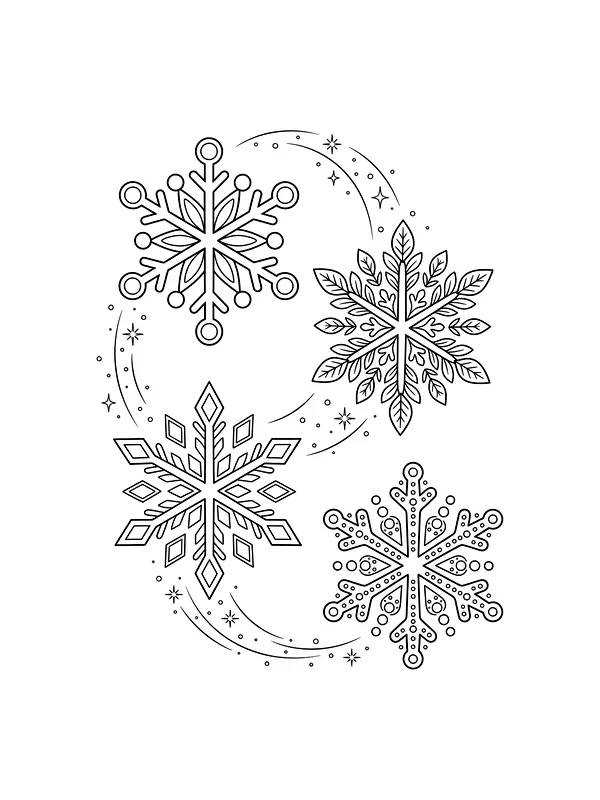 Quatre flocons de neige avec des lignes de vent