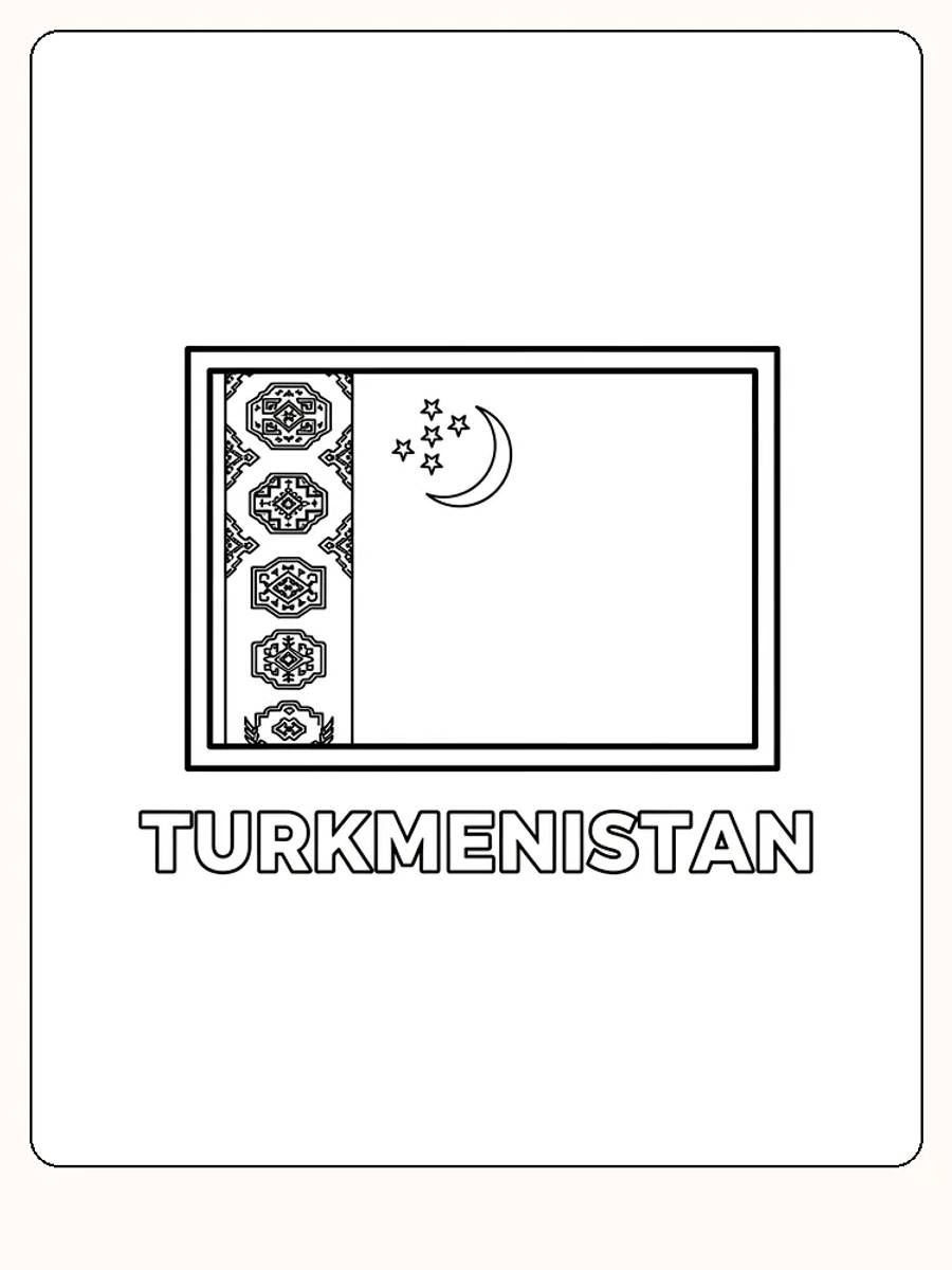 Turkmenistans flagga med grönt mönster, redo för måla