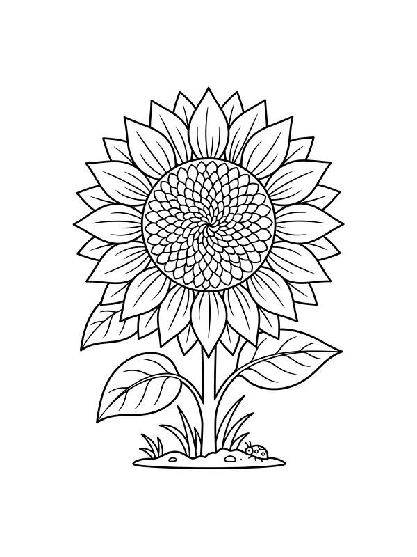 Solsikkeblomst med marihøne