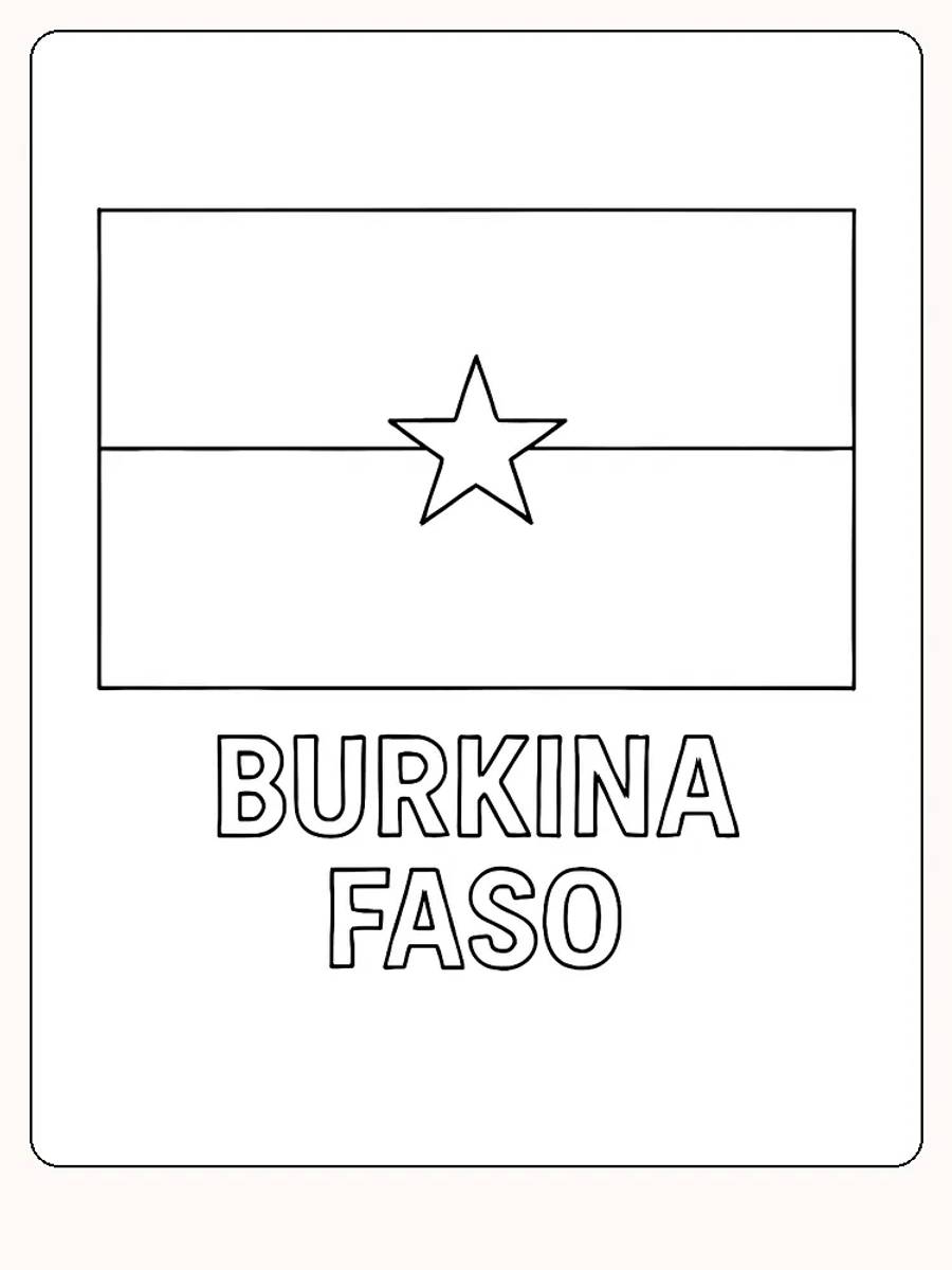 Das Flagge von Burkina Faso mit Rot, Grün und einem Stern, bereit zum Ausmalen.