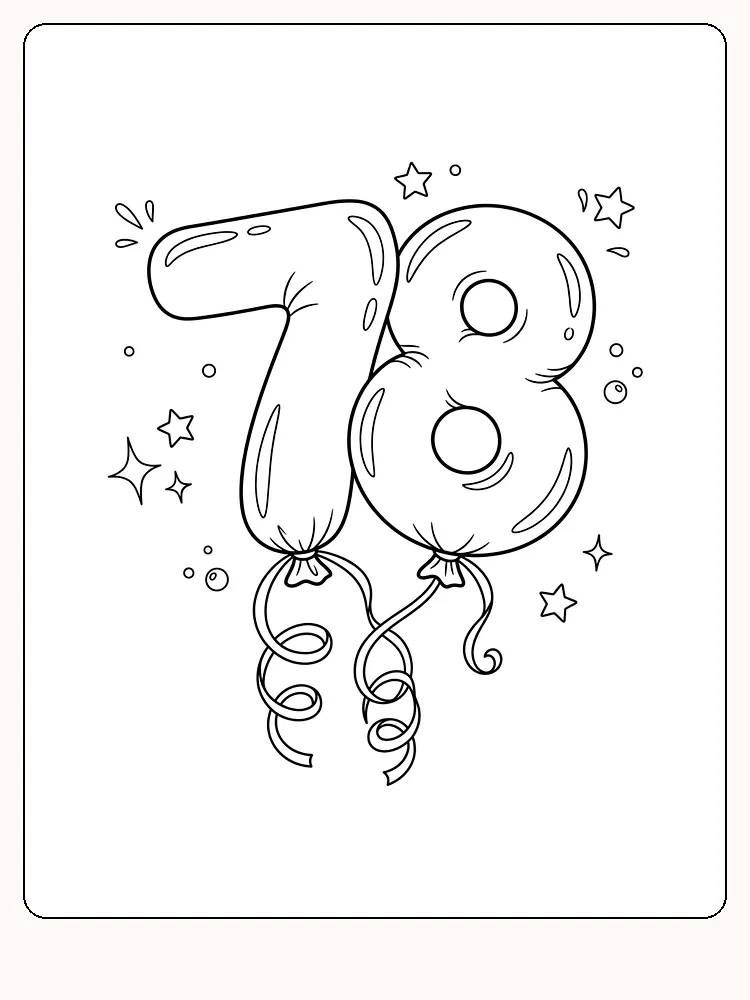 Ballons d'anniversaire en forme de chiffres sept et huit, attachés par des rubans bouclés, avec de petites étoiles et des bulles autour