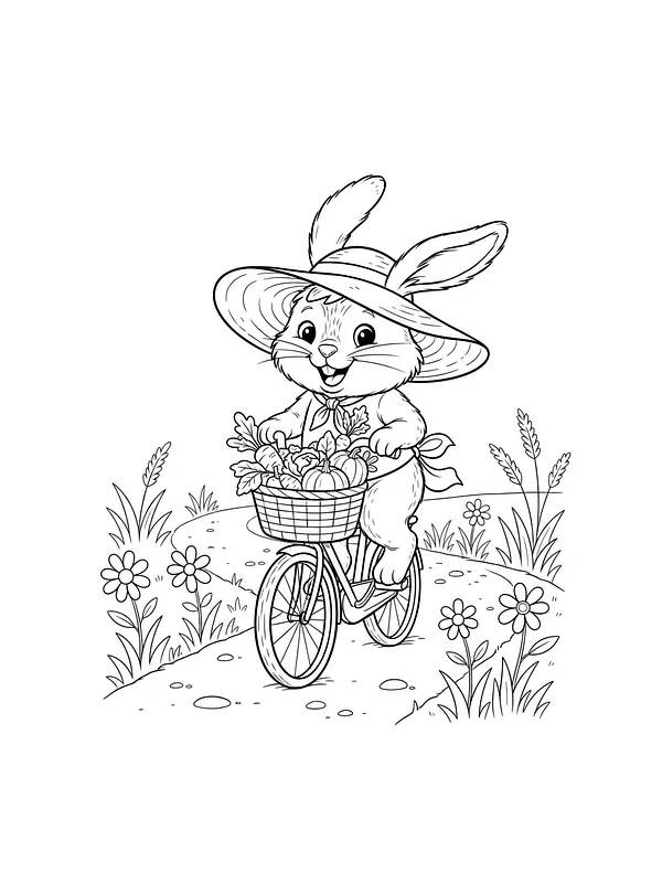 Hare på sykkel med hatt