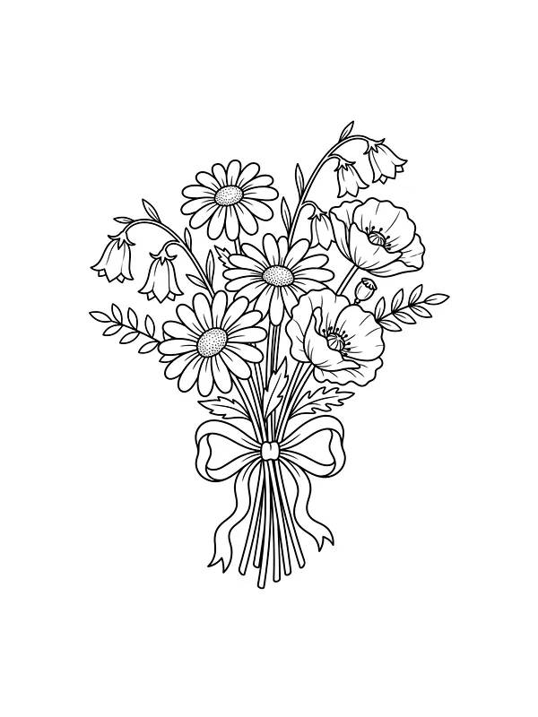 Blomster i bukett med sløyfe