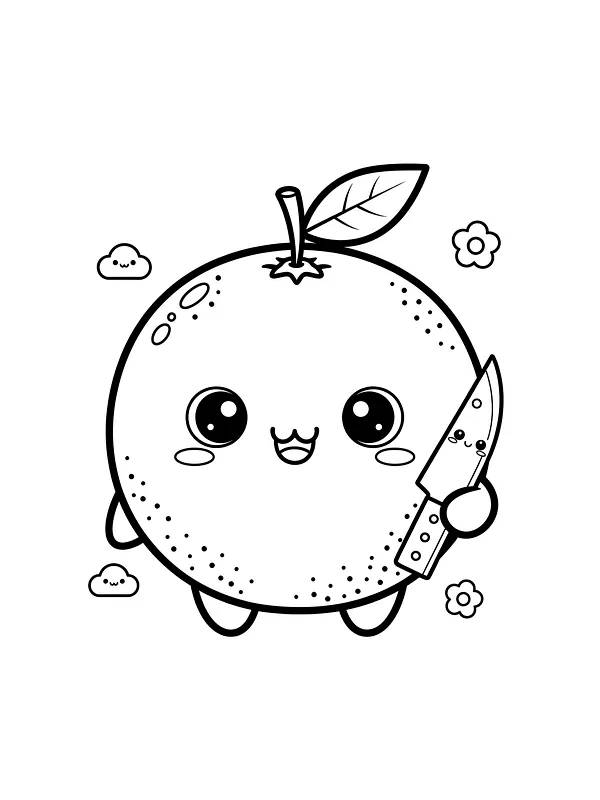 Kawaii appelsin med kniv