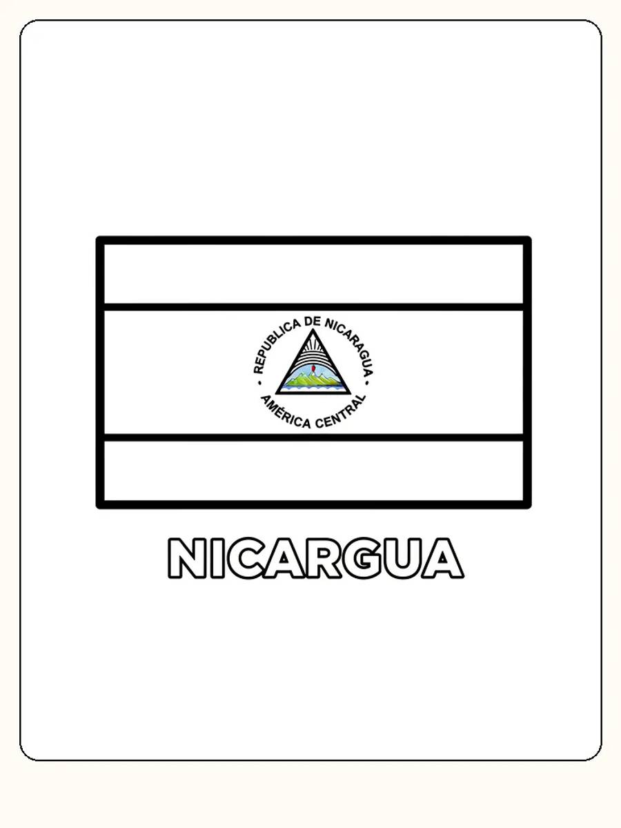 Nicaraguas Flagge mit Symbol in der Mitte, bereit zum Ausmalen