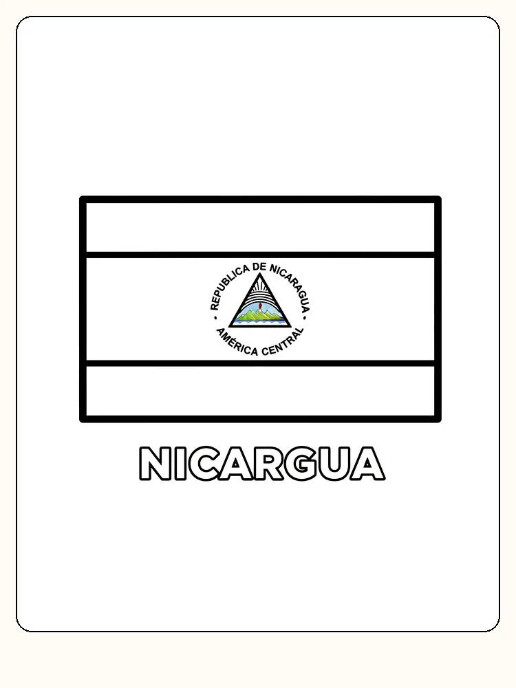 Nicaraguas Flagge mit Symbol in der Mitte, bereit zum Ausmalen
