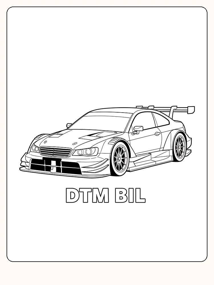Tegning til farvelægning af en DTM-racerbil med flotte detaljer, klar til print