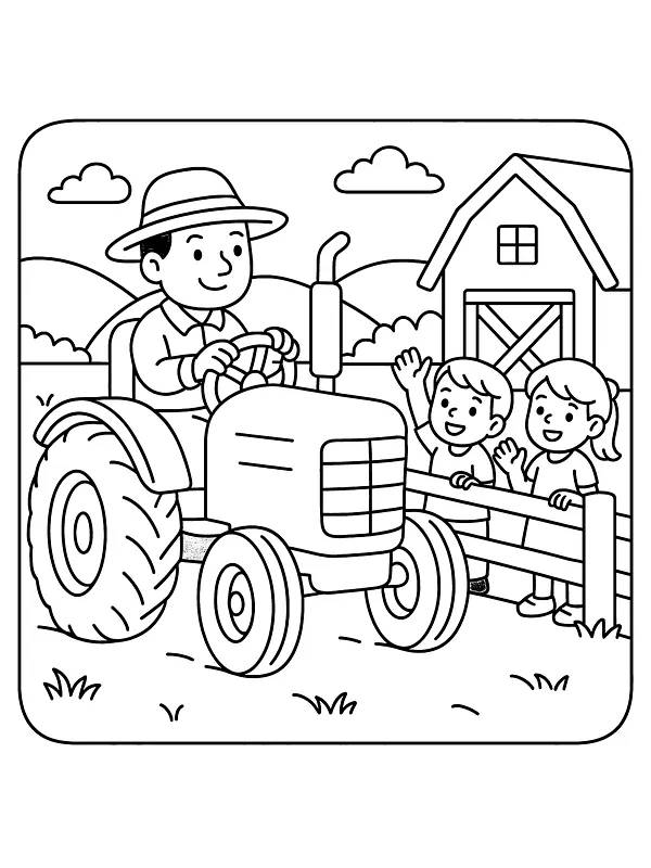 Bonde på traktor foran barn, underkategori