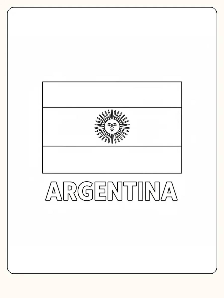 Argentinas flagg med blå og hvite striper og en sol i midten, klar for fargelegging
