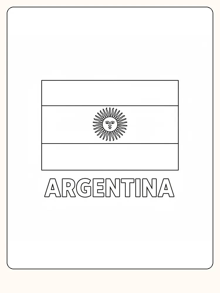 Argentinas flagg med blå og hvite striper og en sol i midten, klar for fargelegging