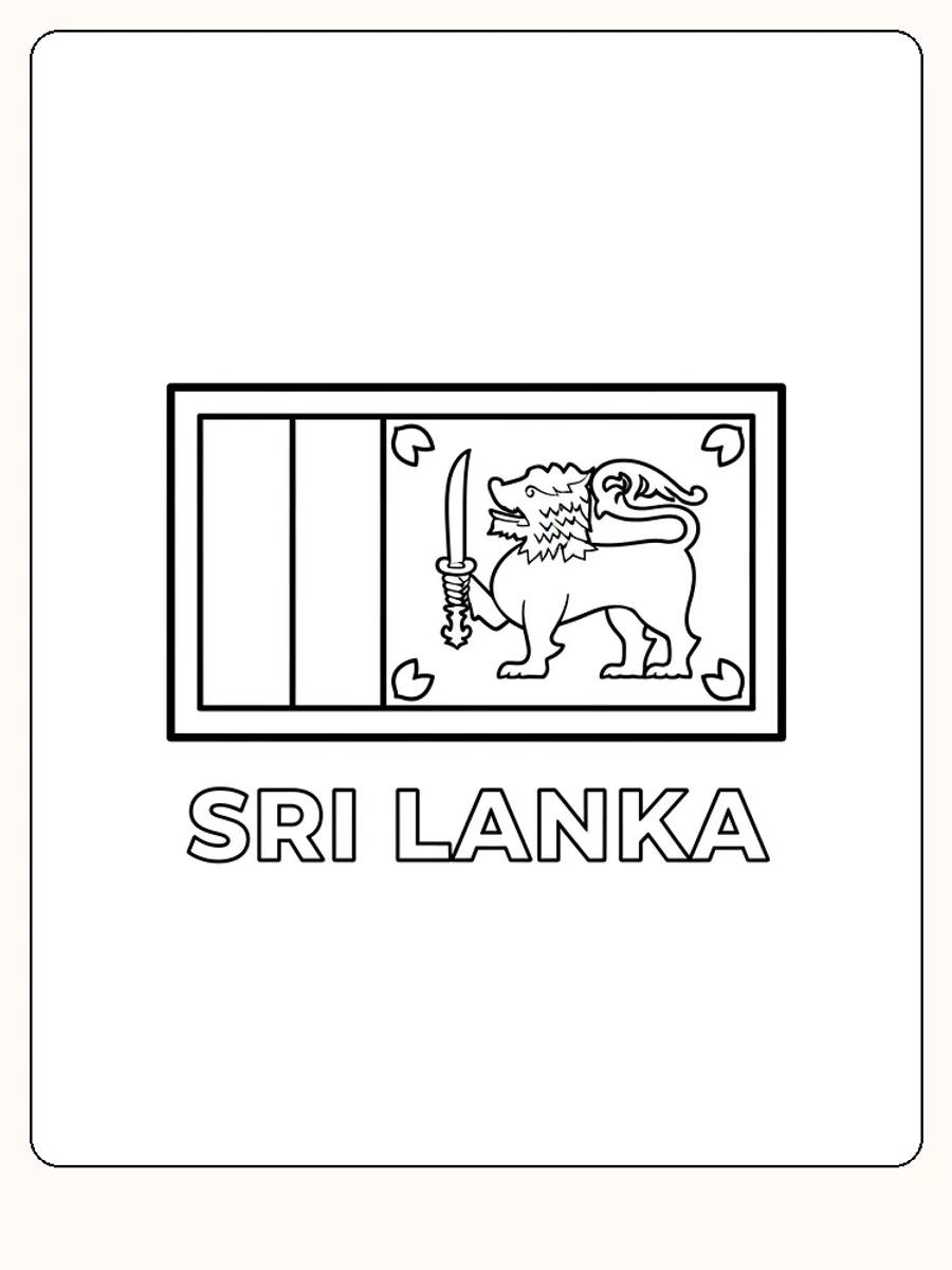 Sri Lankas Flagge mit Löwe und Schwert, bereit zum Ausmalen