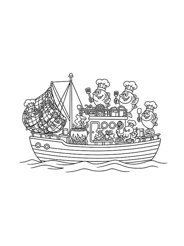 Fischer, die auf einem Boot kochen, Unterkategorie
