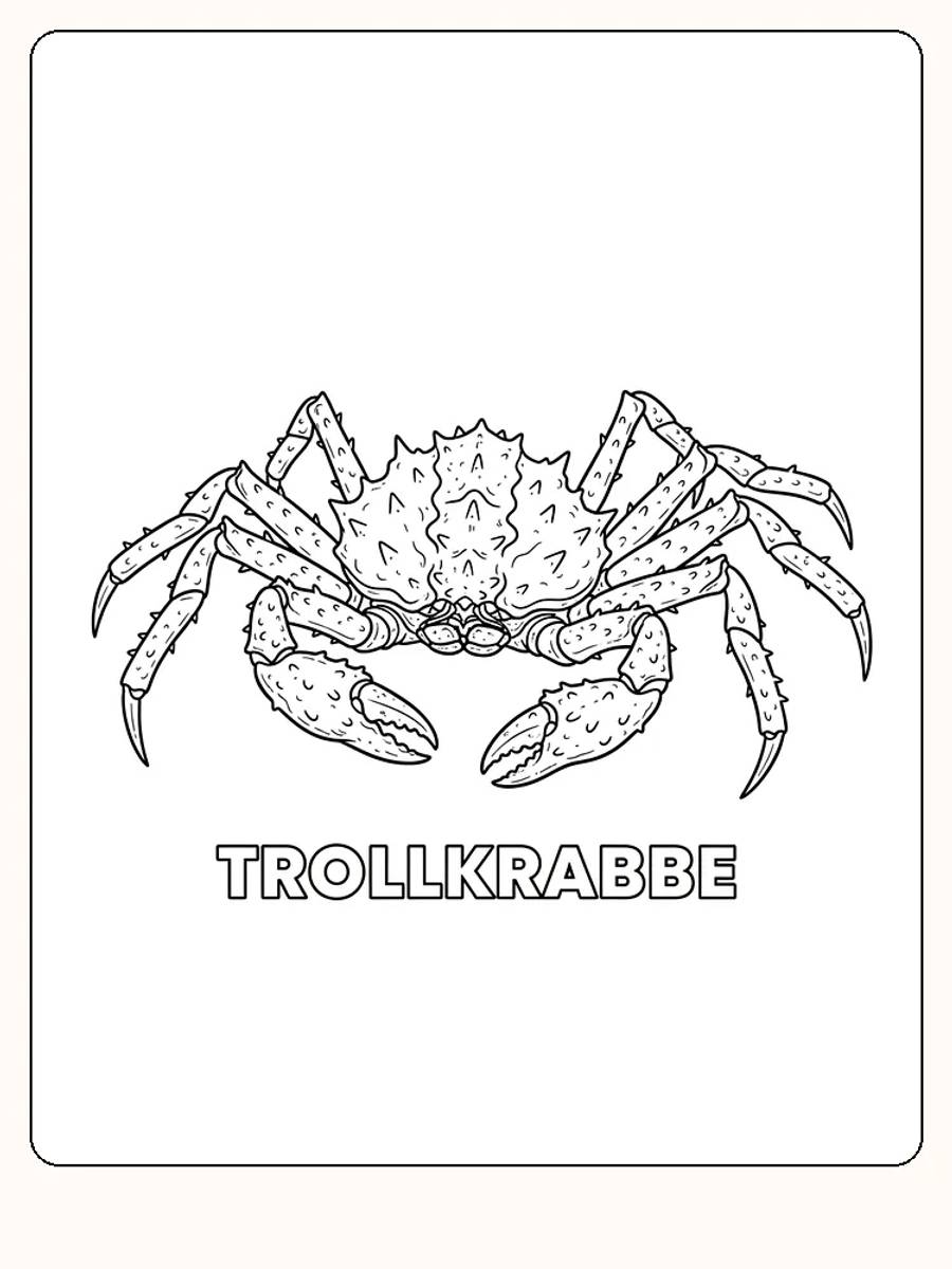 Fargeleggingstegning av en detaljert trollkrabbe, klar for utskrift