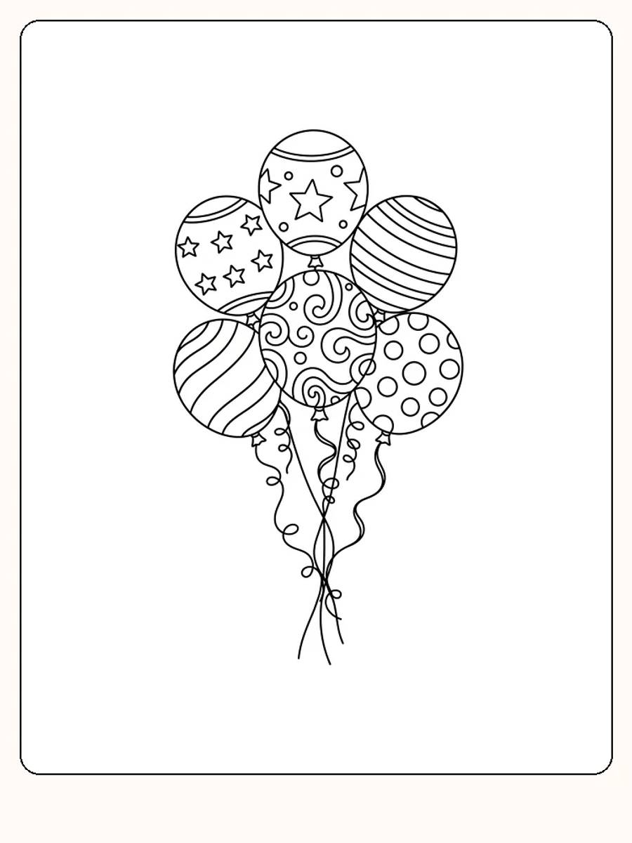 Fargeleggingstegning av ballonger med ulike mønstre, klar for utskrift