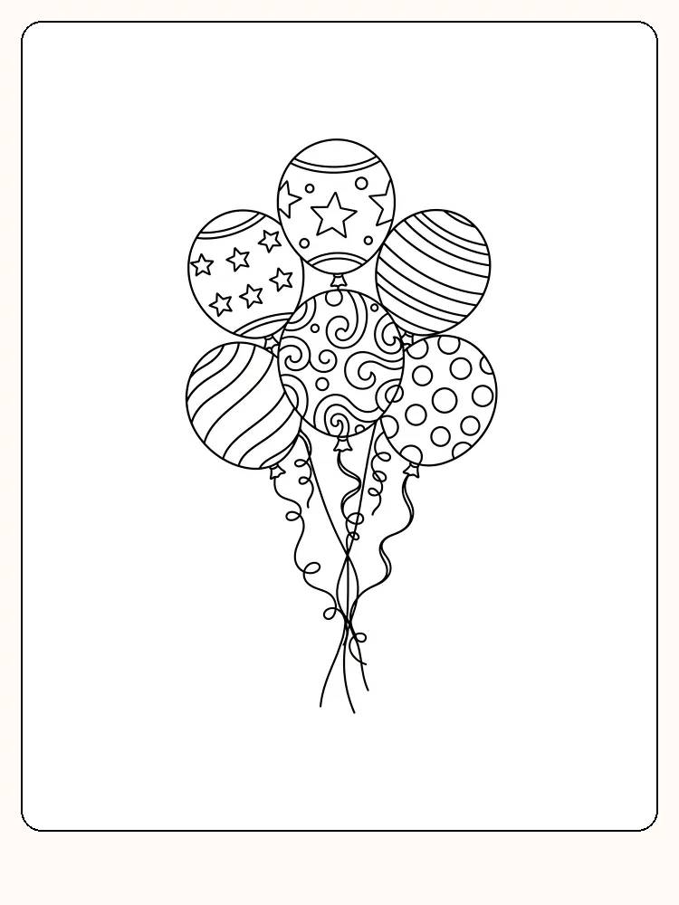 Fargeleggingstegning av ballonger med ulike mønstre, klar for utskrift