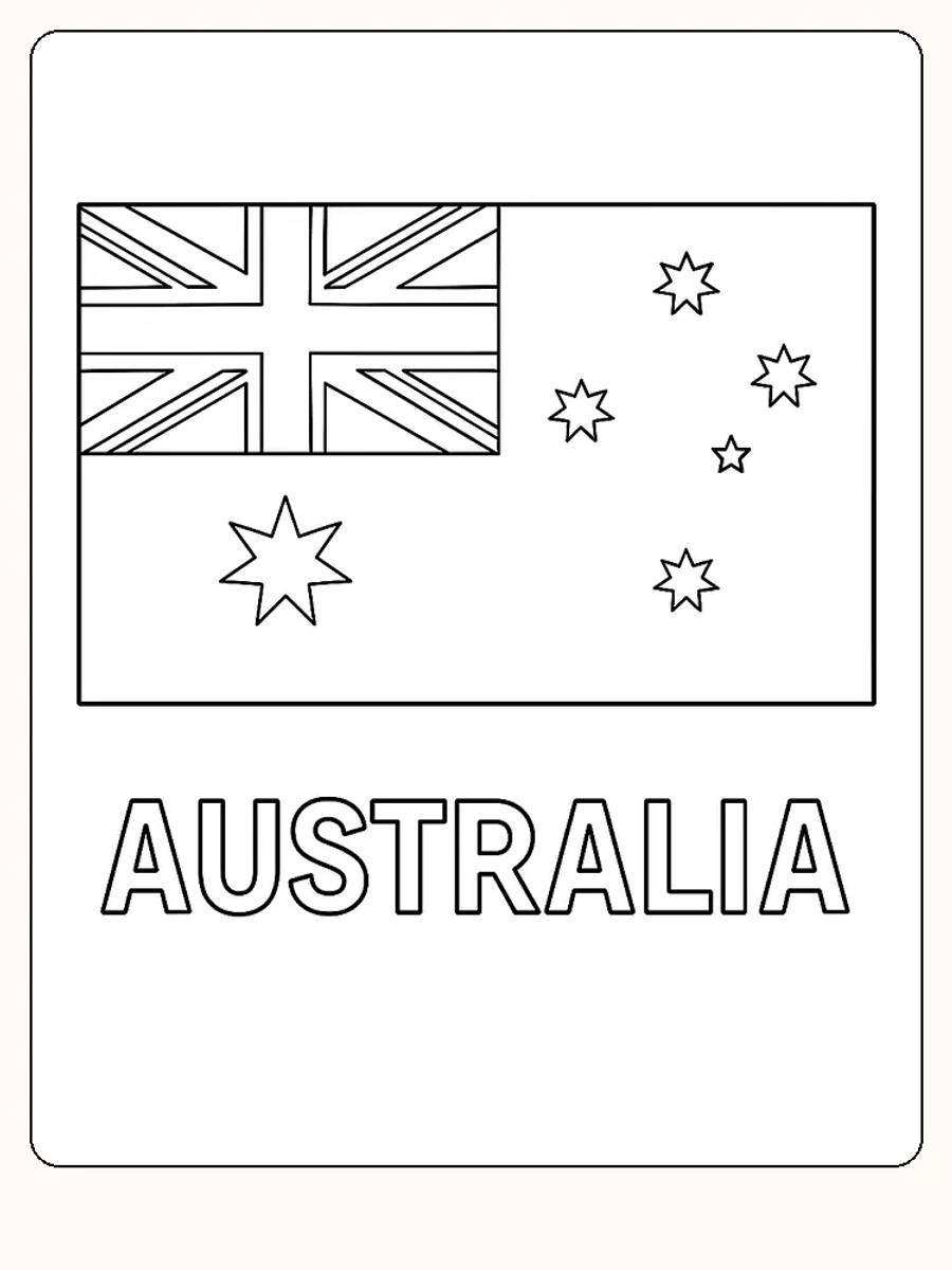 Australiens Flagge mit Union Jack und Southern Cross, bereit zum Ausmalen