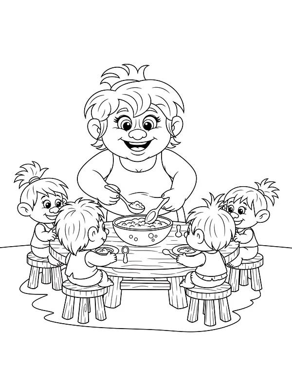 Trollfamilie rundt bordet