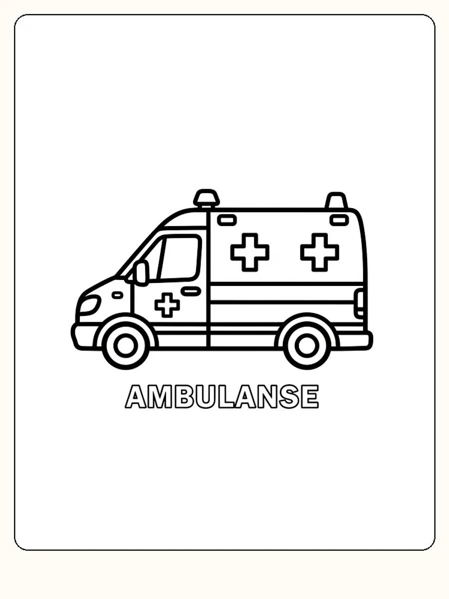 Fargeleggingsbilde av en ambulanse, klar til utskrift og farger