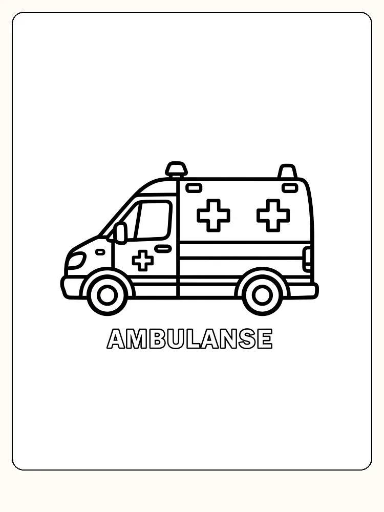 Fargeleggingsbilde av en ambulanse, klar til utskrift og farger