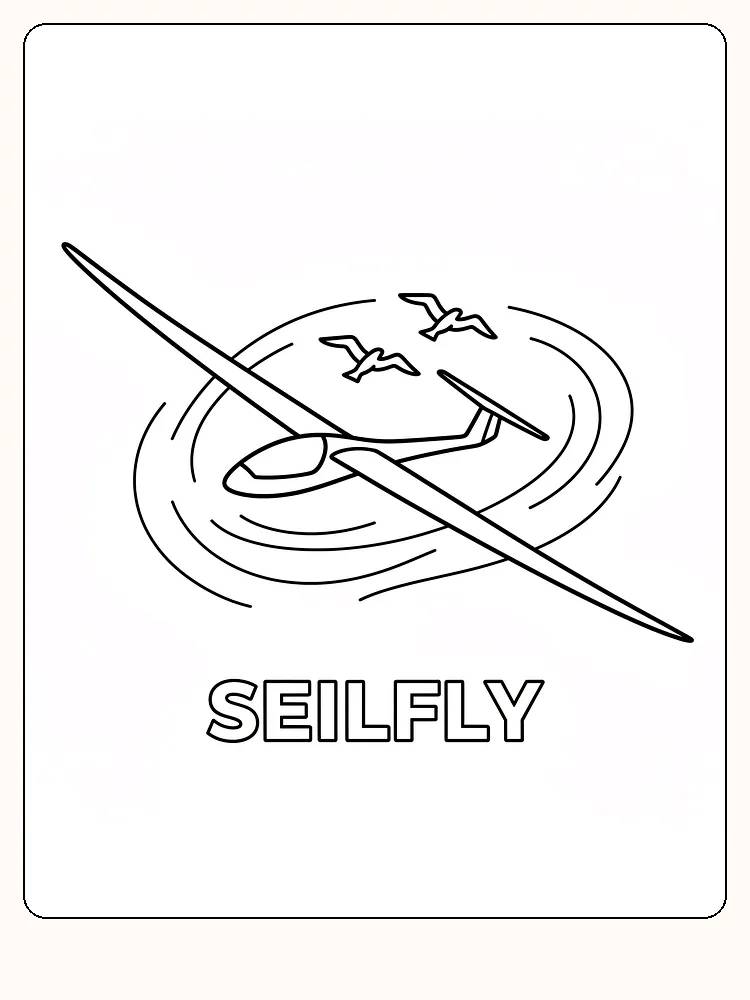 Målarbild av ett segelflygplan i luften omgiven av fåglar, redo för utskrift.