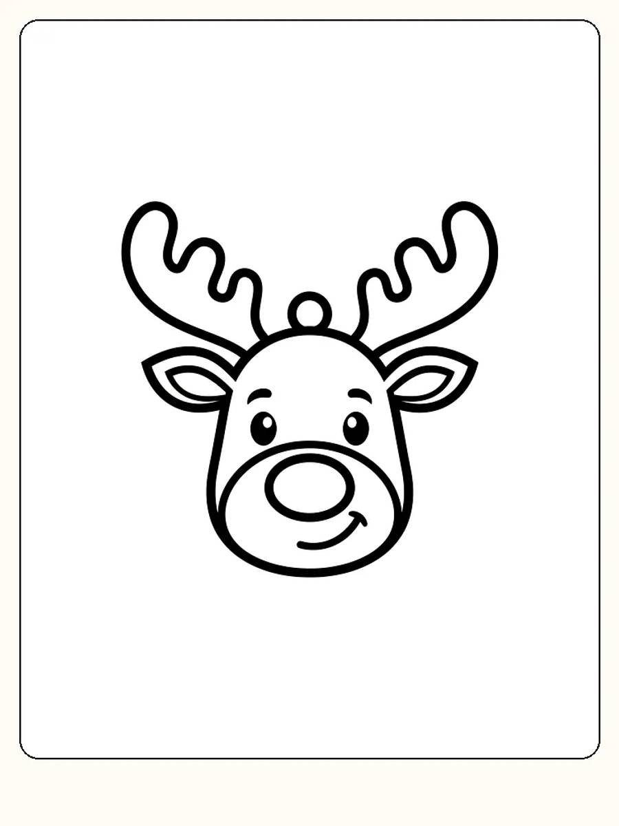 Tegning til farvelægning af en nisse med gevir og et venligt smil, klar til print