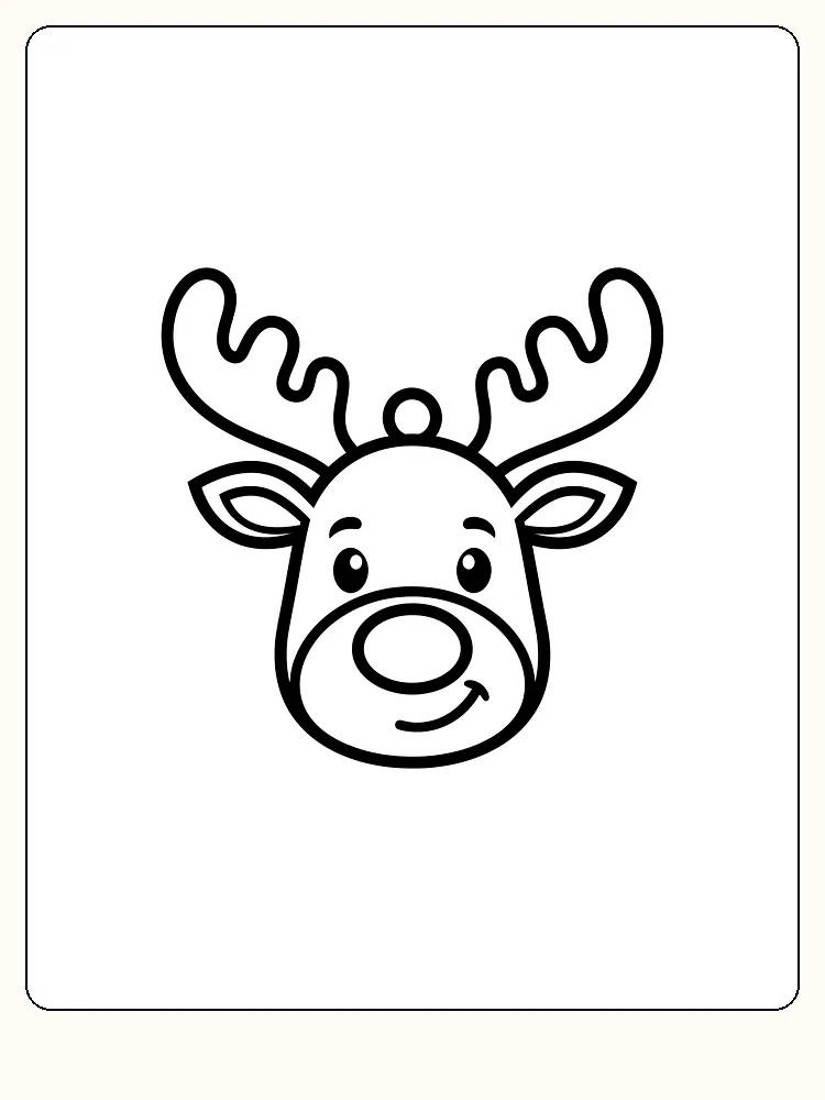 Tegning til farvelægning af en nisse med gevir og et venligt smil, klar til print