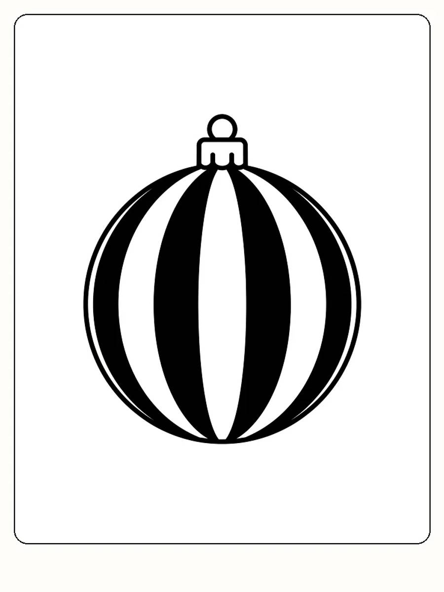Tegning av en stripete julekule for fargelegging, perfekt for utskrift til jul